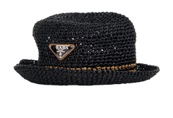 Prada Bucket Hat, Raffia, Black, MII, Sz M, RCT/B, 3*